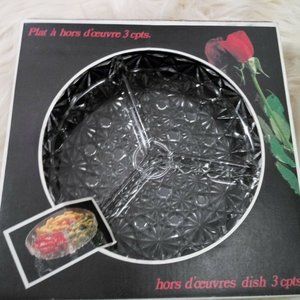 Vintage Veropa Hor Doeuvre Glass Dish NEW 3 Compartments Retro Entertain